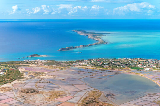 Aerial view of Cockburn Harbour on South Caicos and Long Cay