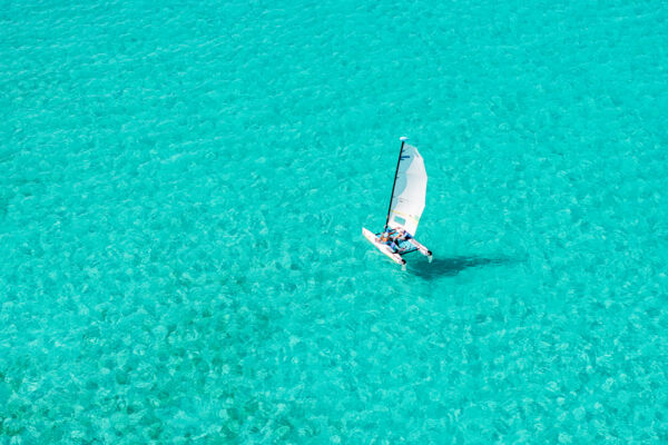 Aerial view of a Hobie Cat on Grace Bay