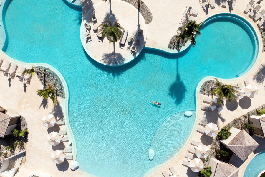 Overhead view of the pool at Salterra Resort & Spa