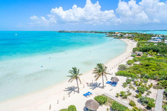 Aerial view of Sapodilla Bay Beach in the Turks and Caicos