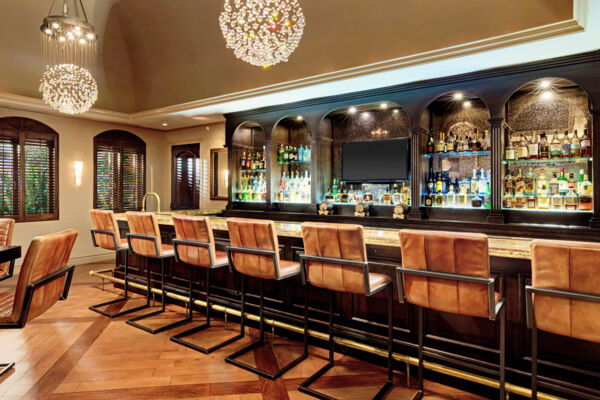 Interior view of the bar at Seven restaurant