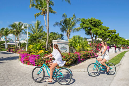 Two tourists on bicycles