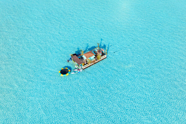 Aerial view of Captain Oak's Tiki Bar in the Turks and Caicos