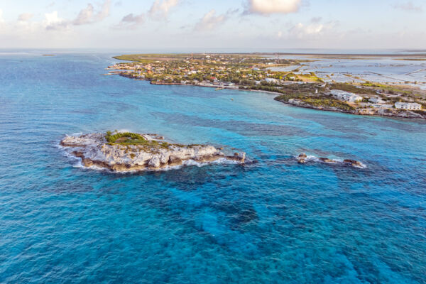 Aerial view of Dove Cay and Cockburn Harbour