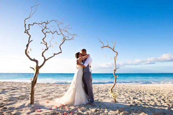 Bride and groom on Grace Bay Beach