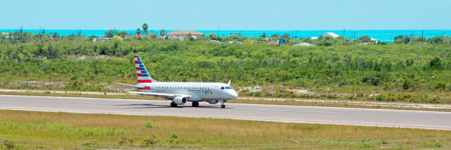 American Eagle 175 at the PLS Providenciales International Airport in the Turks and Caicos