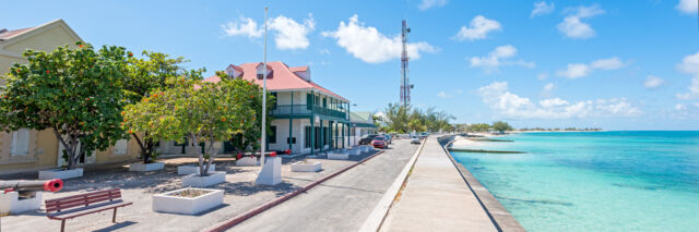 Front Street and the beach at Cockburn Town on Grand Turk