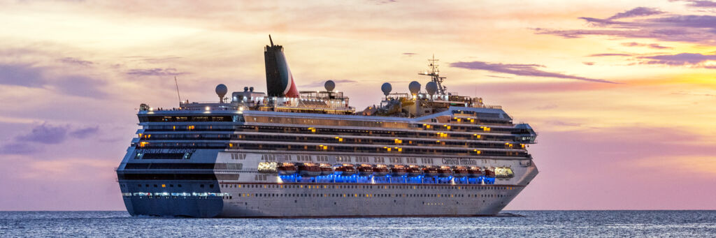 A cruise ship off Grand Turk at dusk