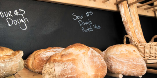 Fresh loaves of bread for sale