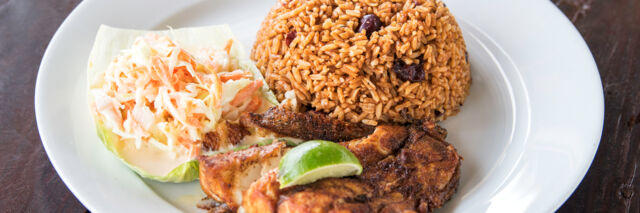 Grouper with peas n' rice and coleslaw