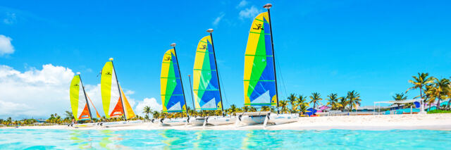 Hobie Cat sailboats on a beach in the Turks and Caicos