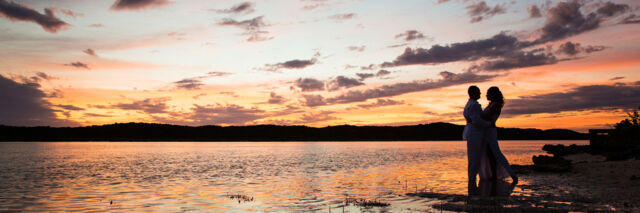 Wedding couple at sunset at Turtle Tail