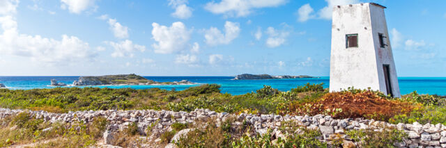 The old light tower at Tucker Hill on South Caicos overlooking Long Cay