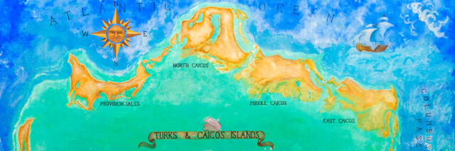 The large wall map of the Turks and Caicos at Ports of Call in Grace Bay