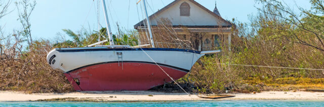 Sailboat onshore at Turtle Cove after Hurricane Irma