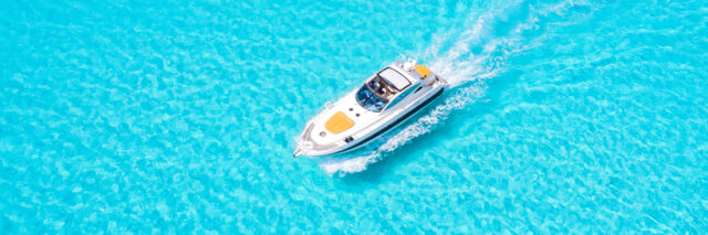 Aerial view of a yacht in the Turks and Caicos