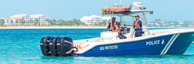 Royal Turks and Caicos Police boat on Grace Bay