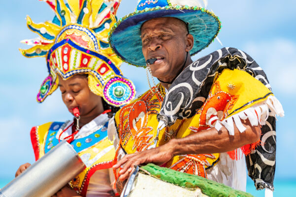 Turks and Caicos Junkanoo band on the beach.