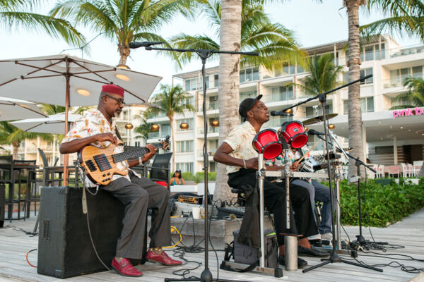 Local band performing at a beach BBQ at a resort on Providenciales. 