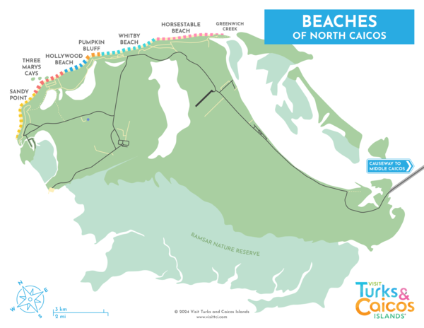 Map North Caicos Beaches 600x464 