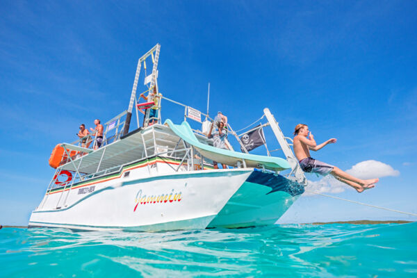 Boat with waterslide