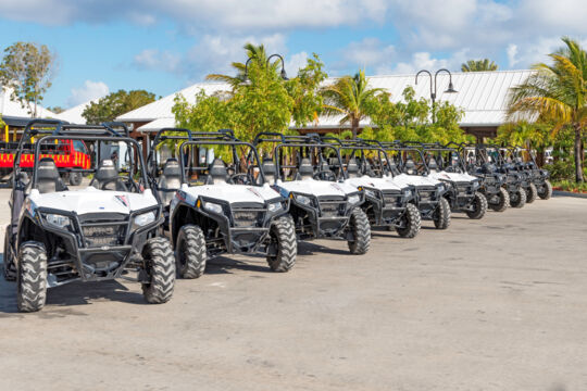 Side by side rental buggies at the Grand Turk Cruise Center