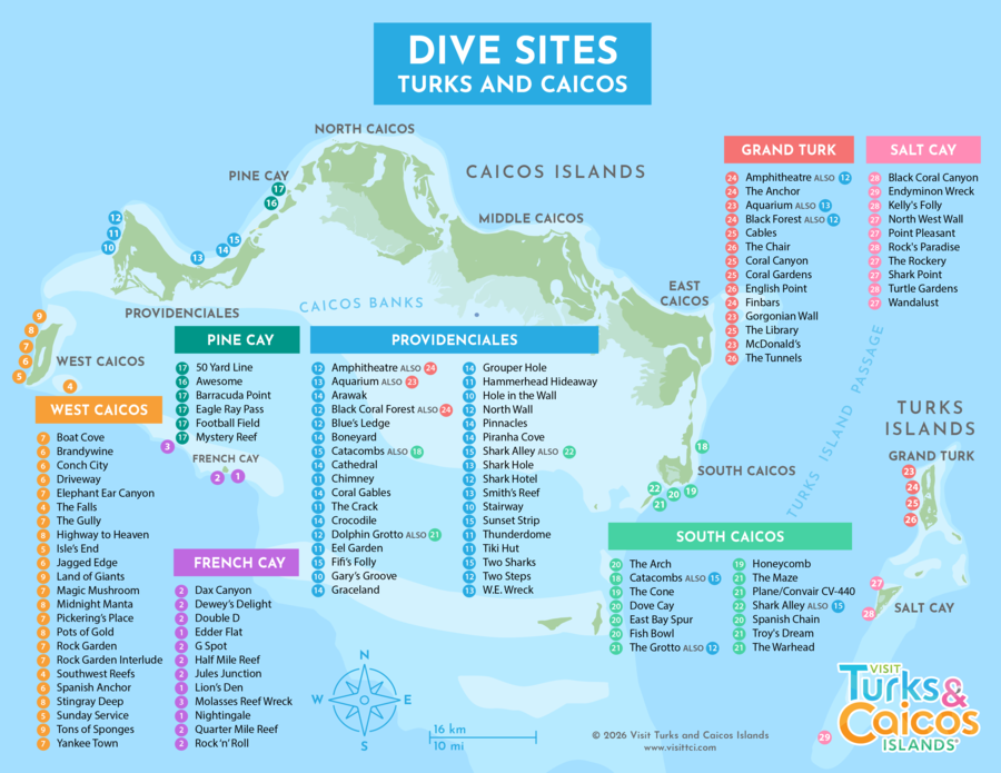 Map of Turks and Caicos Dive Sites