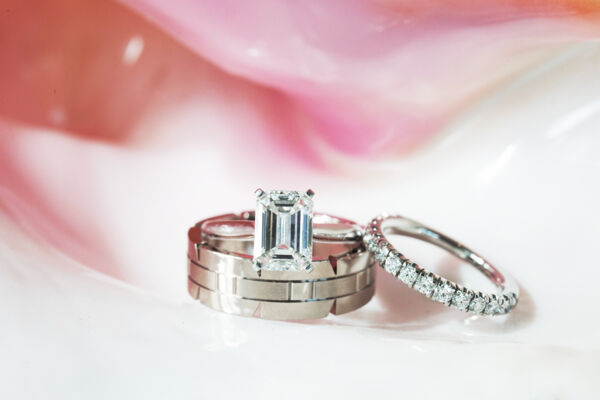 Wedding bands in a Queen conch shell. Photo by Paradise Photography.