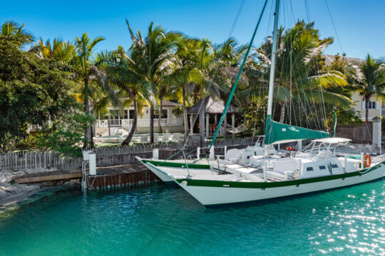 Catamaran sailboat at the Acajou Villa dock