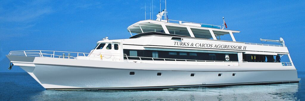 A large liveaboard yacht cruising in the Turks and Caicos Islands. 