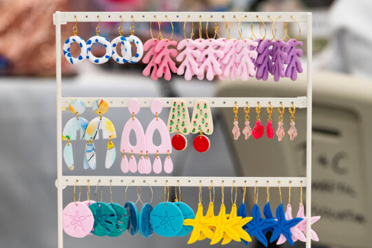 Colorful earrings on display at the Art and Craft Expo in Turks and Caicos.