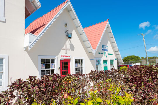 Exterior of a small medical clinic and pharmacy