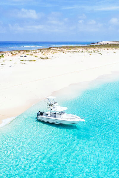 Aerial view of a boat at Big Sand Cay