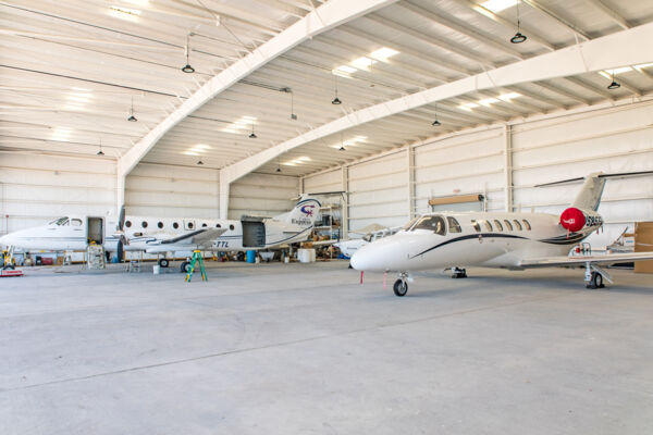 Interior of a hangar for private aircraft in the Turks and Caicos Islands.