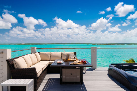 Deck with loungers at Chalk Sound