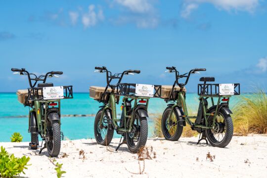 E-bikes at the beach in Turks and Caicos. 