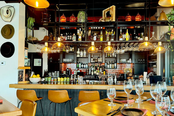 Interior of an upscale restaurant in Turks and Caicos. 