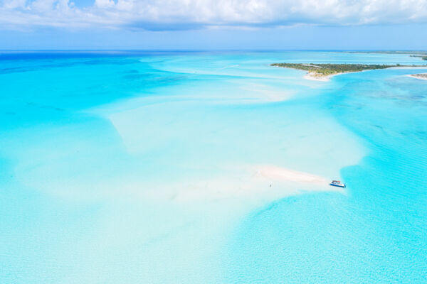 Aerial view of sandbars in the Turks and Caicos