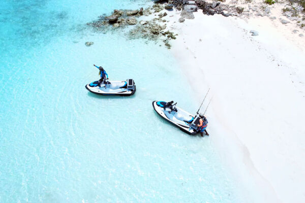 Aerial view of fishing jet skis