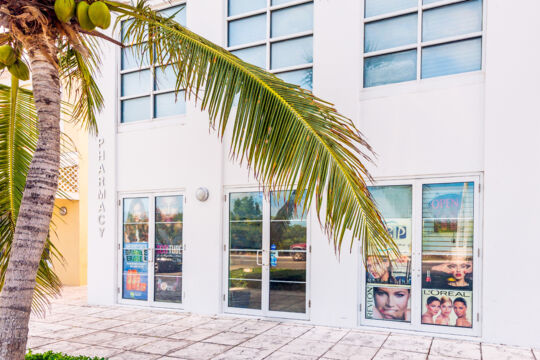 Exterior of a small pharmacy in Turks and Caicos