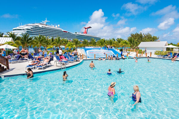 Cruise ship and the swimming pool at the cruise center in the Turks and Caicos
