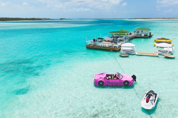 Jet car at a floating bar