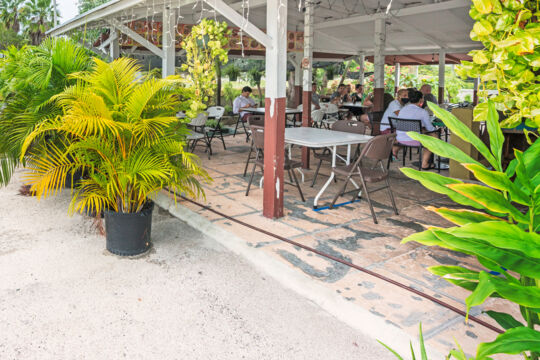 Casual covered restaurant with folding tables