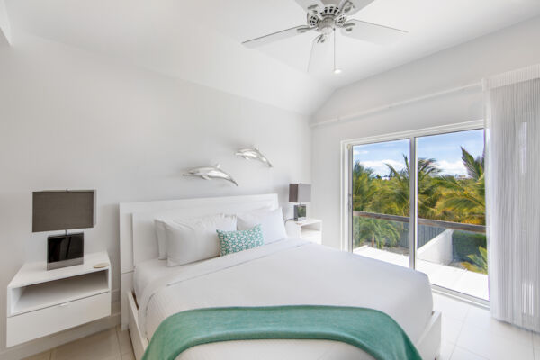 Inside of a bedroom at a luxury villa in Turks and Caicos.