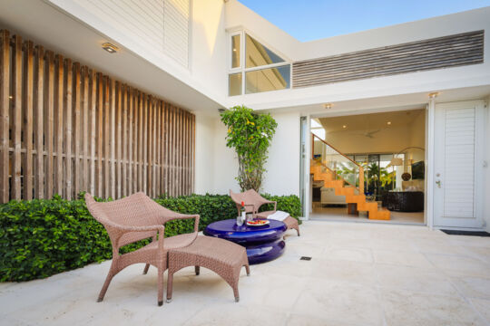 An outdoor seating area at a villa in Providenciales. 