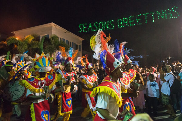 Junkanoo band nighttime parade on Providenciales for Maskanoo.