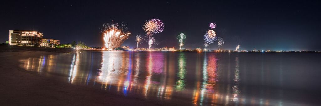 Fireworks on the beach on New Year's Eve on Providenciales.