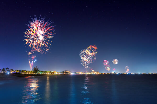 Fireworks at night on Grace Bay Beach, Providenciales.