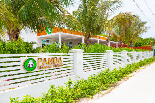 Sign and exterior of Panda Restaurant in Turks and Caicos