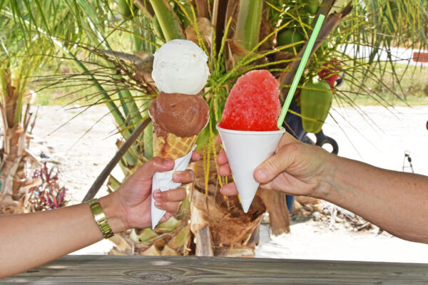 Snow cone and an ice cream cone on North Caicos from a local shop.